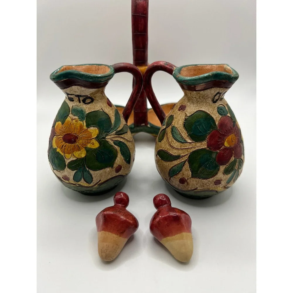 DIPINTO  A MANO Italian Art Pottery - Oil & Vinegar Caddy - Deruta Italy‎